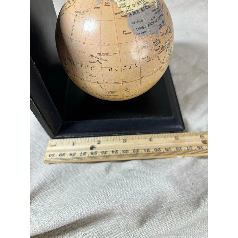 Vintage Pier 1 Rotating Globe Bookend Wood Stands World Map Single Only